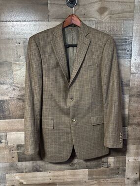 Botany 500 Tailored 100% Lambswool Men's Brown Glen Plaid Two-Button Sport Coat